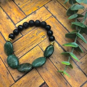 African Jade and Onyx bracelet with lava beads