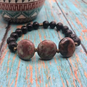 Bloodstone and Onyx bracelet with lava beads