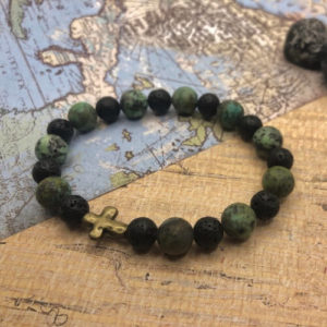 Men's African Turquoise bracelet with lava beads