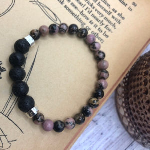 Rhodonite bracelet with lava beads