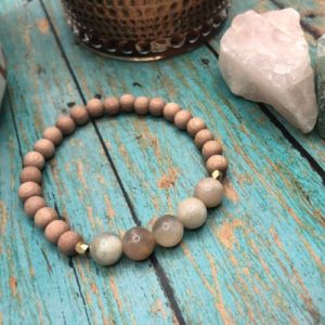 Sunstone bracelet with lava stones